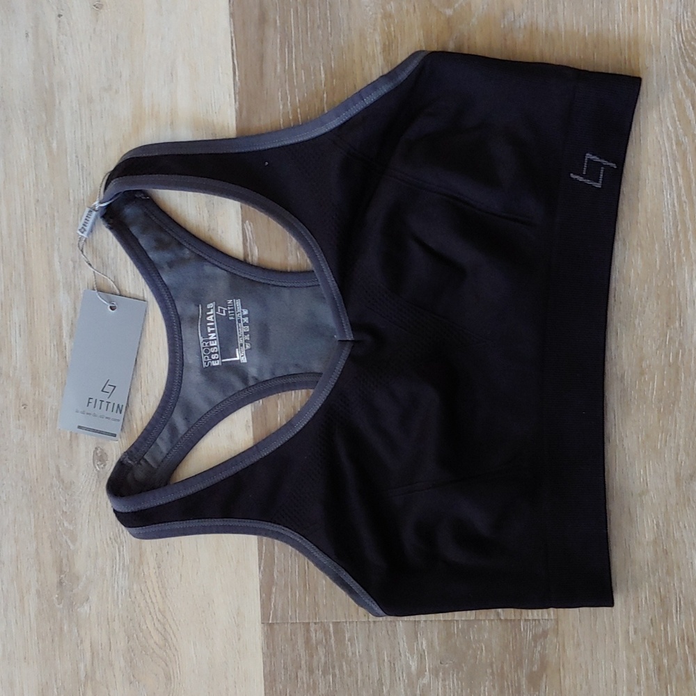 NWT Fittin Sport Essentials Unpadded Sports Bra Black Size L